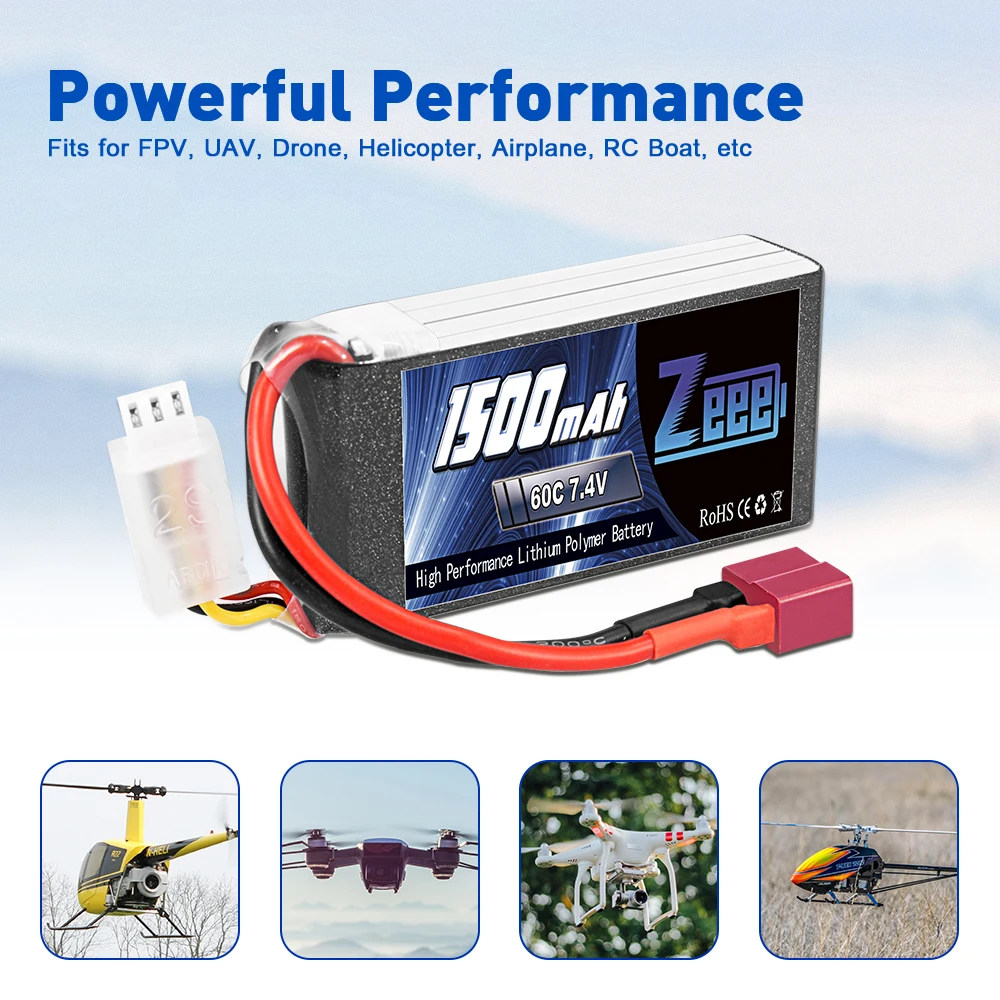 Zeee 2s lipo Batterie 5200mAh 7,4V 80C RC Batterie, avec