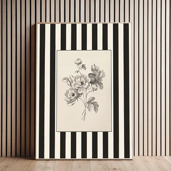 1 poster floreale su tela senza cornice, stampa minimalista in bianco e nero con disegno a linee naturali per soggiorno, camera da letto, decorazione del bagno