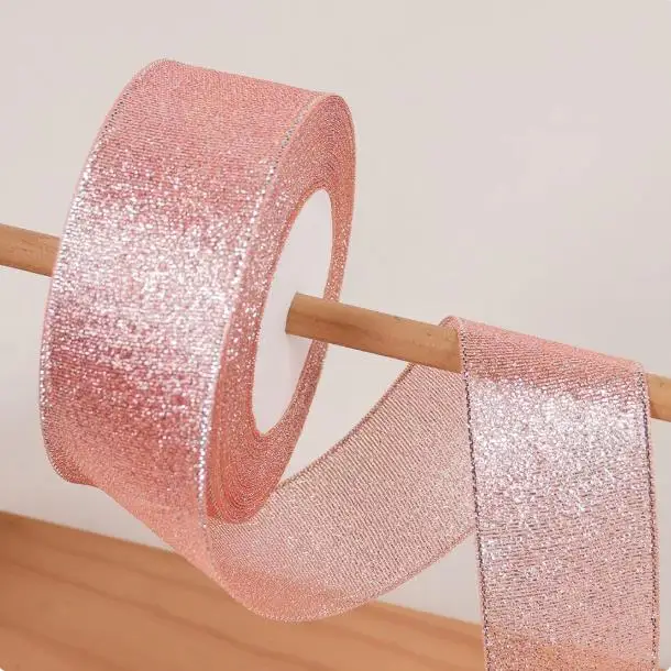 Gold Silver & Pink Blue Glitter Metallic Ribbon for Holiday & Party Decorations - 40mm Wide