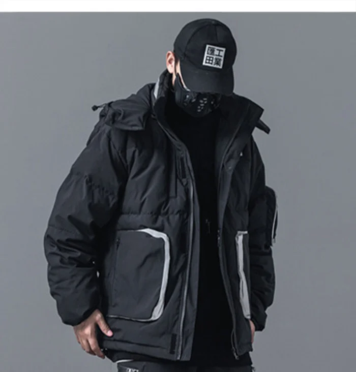 parka jacket Zipper Techwear Hoodie Jacket Streetwear Printed Tactical Jacket Men's Harajuku Windbreaker Cotton Coat long parka coat