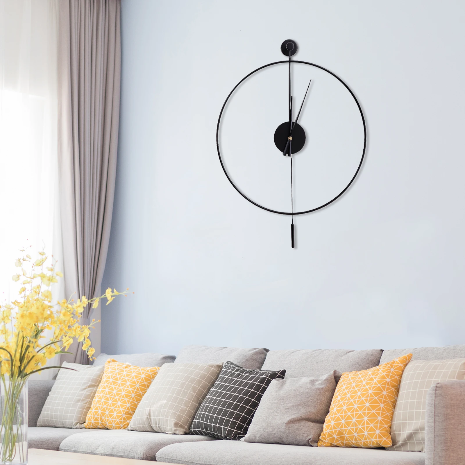 Wall Clock Large Wall Clocks for Living Room Oversized Decorative Metal 60cm Silent Non Ticking Battery Operated Decorative Pendulum Clock