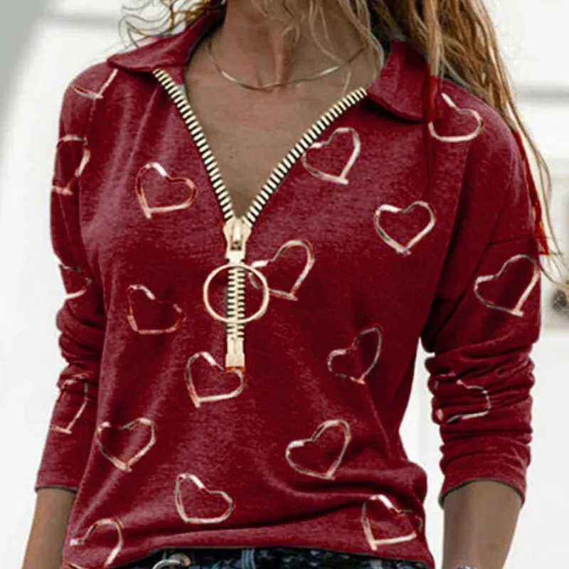 Long Sleeve Pullovers Love Heart Printed Winter Female Women Beach Hoodie Autumn Casual Hoodies Zipper Lady Sweatshirt G2211 | Женская