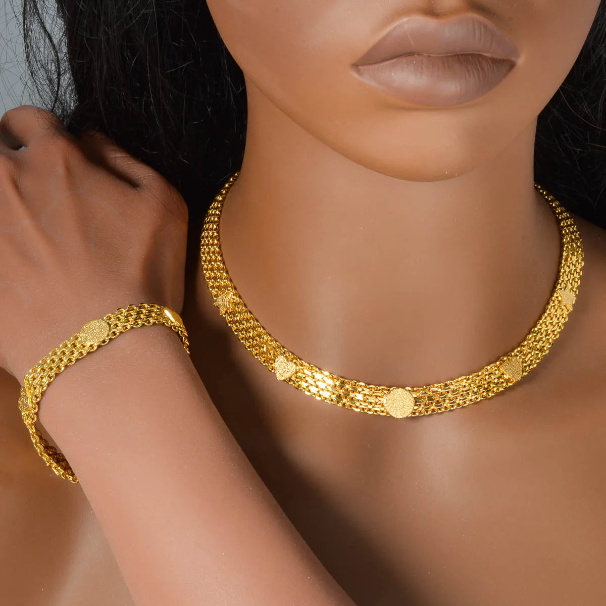 2310002-4a1ecd.jpg Sd796bd543acd4129bd7f205ba0a93b5dM Luxury Gold Plated Brass Jewelry Set for Women Dubai Style Necklace Bracelet Minimalist Wedding Gift Party Fashion Accessories Mallzona