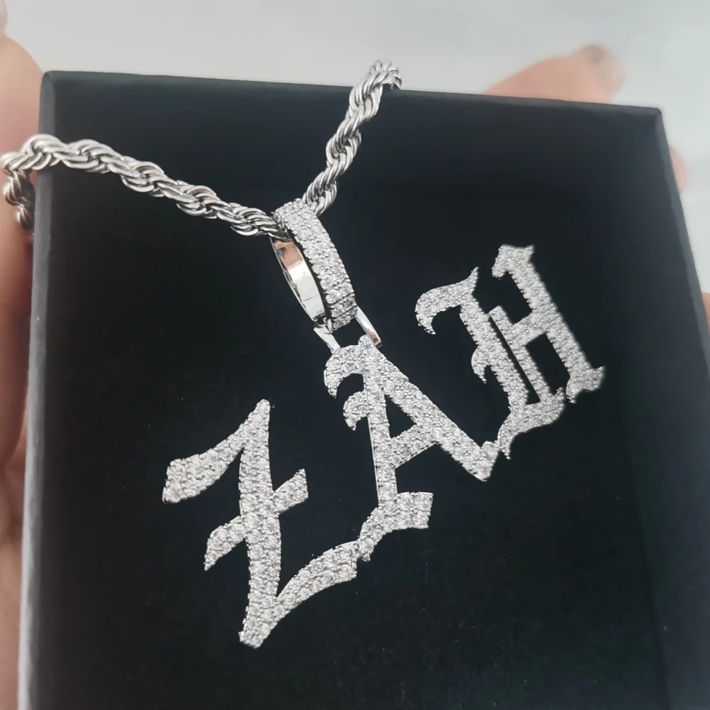 

LeeChee хип-хоп Старое Английское циркониевое 3D имя кулон буква ожерелье веревочная цепь рок комплект ювелирных изделий для мужчин