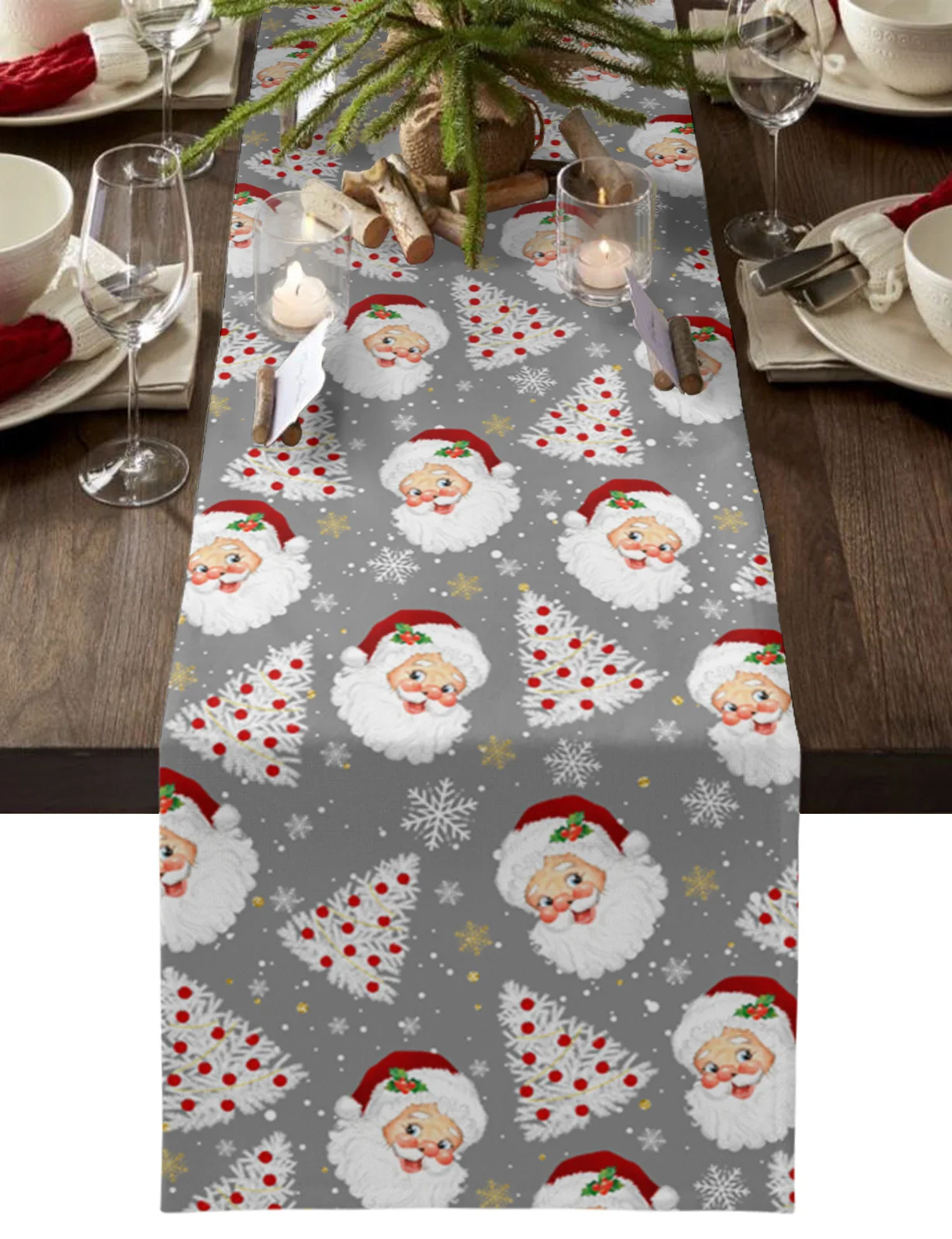 

Зимний серый Санта-Клаус, свадебное украшение, дорожка для стола, кухонный журнальный столик, обеденный стол, ткань для дома