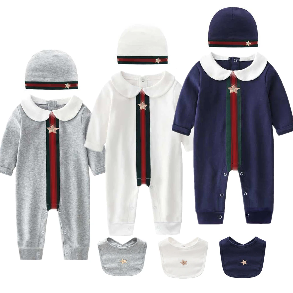 

Newborn Baby Clothes Romper Baby Girl Boy Girl Clothing Patchwork Romper Hat Bibs New Born Baby Boy Romper Hat Bibs Outfit