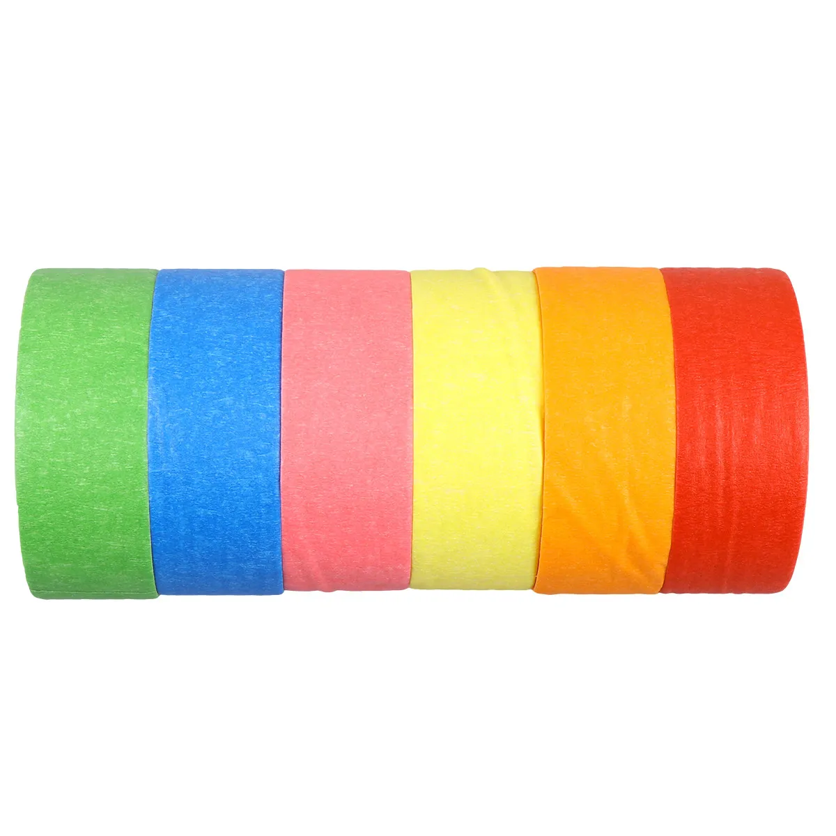 6Pcs 무지개 색상 마스킹 테이프 세트 24mm x 12m DIY 공예 교실 사무실 장식을위한 단단한 종이 Washi 접착 테이프