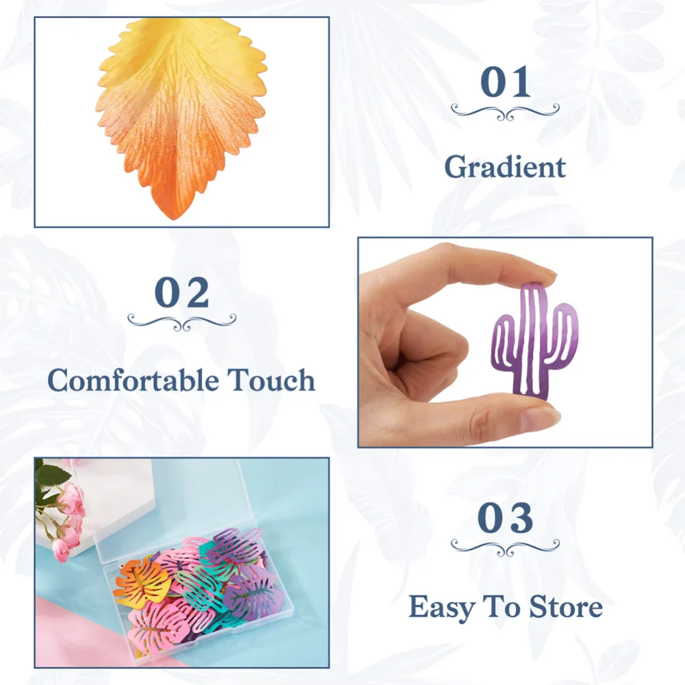 24Pcs Gradient Cactus Monstera Leaf Charms Colorful Plants Spray Painted Iron Pendants for Necklace Earrings Connectors Jewelry