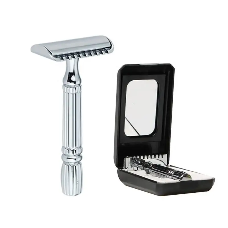 Good quality Men Razor  Handle Shaving Razor Double Edge Safety Razor+ Resuable Safety Razors Blades with ABS case full zinc alloy safety razor for men adjustable 1 6 files close shaving classic double edge razors 1 holder 10 blades