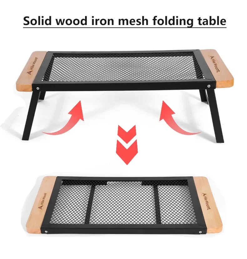 Folding Table Outdoor Camping Ultra Light Table Hiking Solid Wood Iron Mesh Table Picnic Portable Mini Coffee Small Tea Table