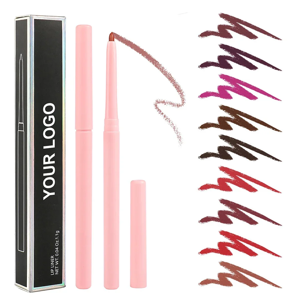 Custom Logo Creamy Lipliner Private Label Pink Tube 15 Colors Long-lasting Lip Liner Matte Waterproof Pigment Lips Makeup Vegan 3