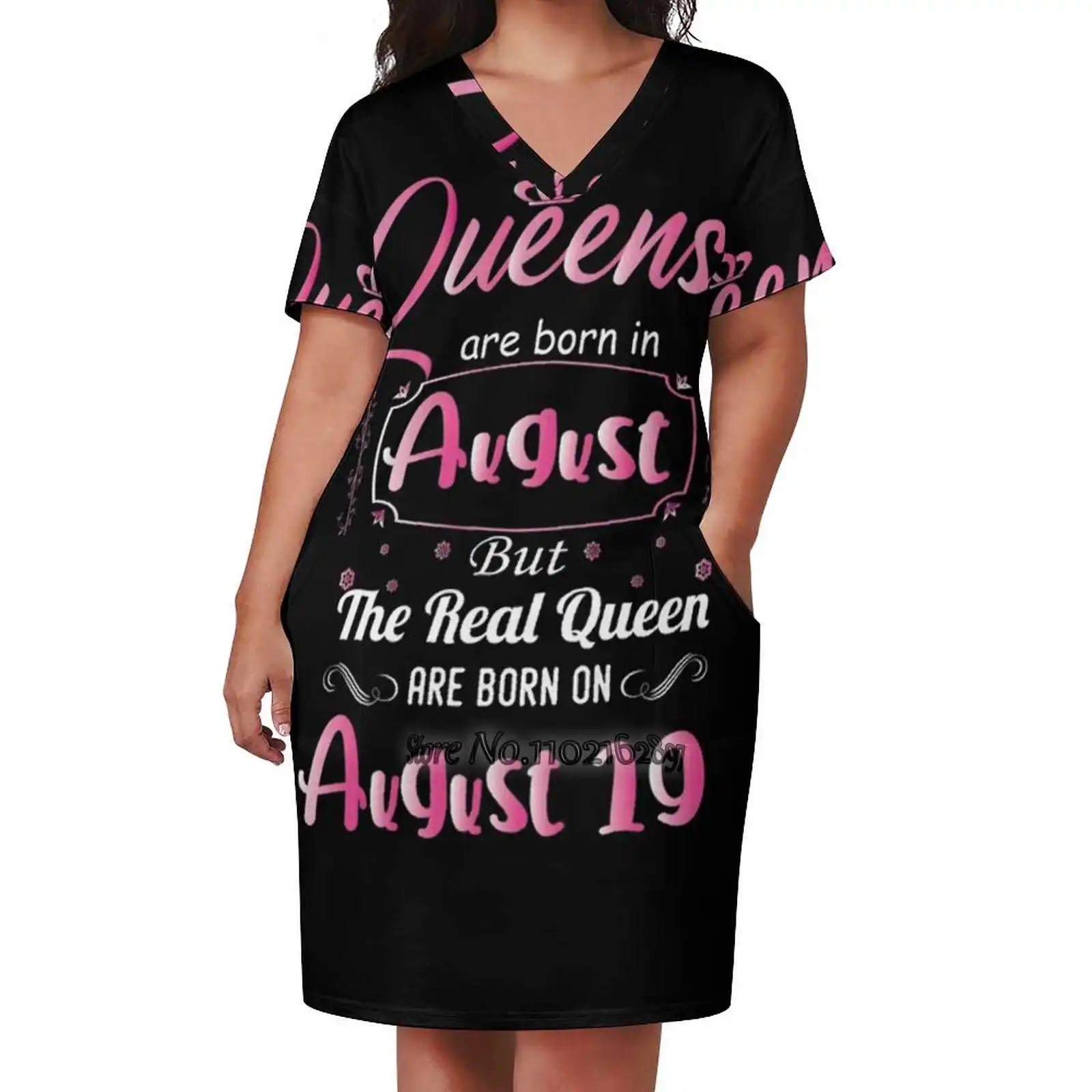 

Queens Are Born In August - August Birthday Gift - August Sexy V-Neck Dress Fashion Casual Printed High Quality Short Sleeve