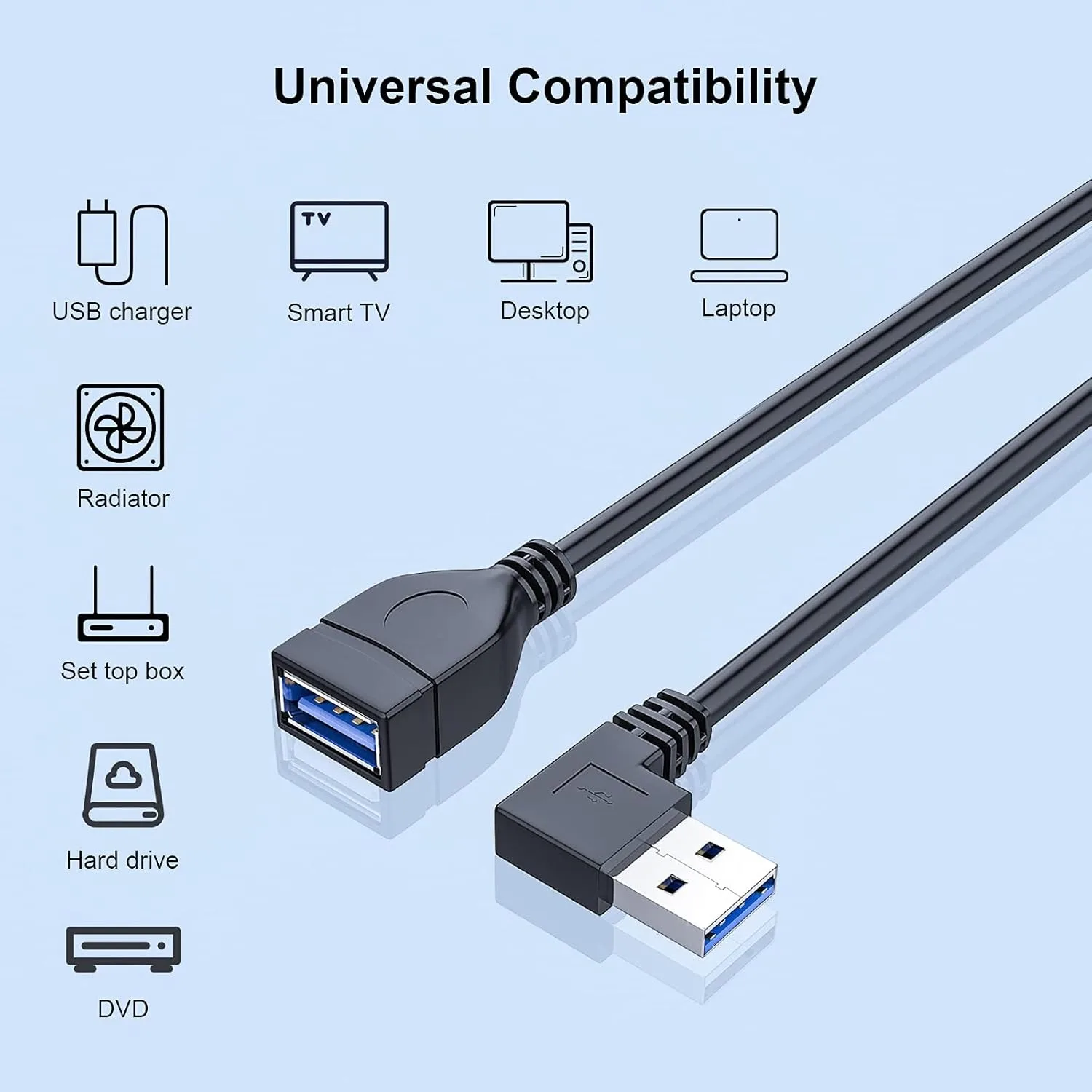 L-Shaped High-Speed USB 3.0 Extension Cable Adapter for Data Transfer & Fast Charging