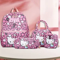 Hello Kitty 4pcs Backpack Set - Adjustable Straps, Zip Closure, Anime Print Design with Crossbody Bag, Pencil Case & Coin Purse