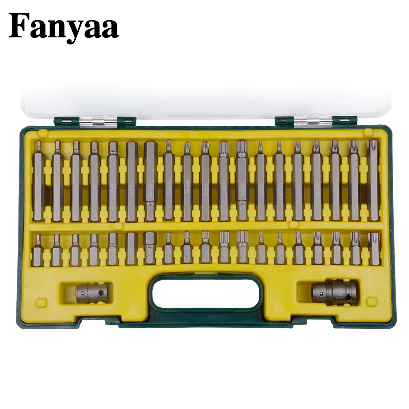 

Fanyaa S2 Steel 3/8 Bit Set 40pcs, Hex Bit, 12 Point Star Bit 12 Angle Bits Spline Bit, Torx Bit with Adapters Car Repair Tool