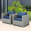 Outdoor Sofa Wicker Patio Chairs Set of 2, Porch Single Chair Rattan Deep Seating Armchair Balcony Furniture with Blue Cushion 3