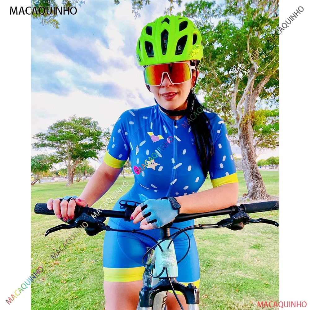 

Blue Women's Cycling Jumpsuit Short Sleeve Monkey Pants With Gel Quick Dry Set Macaquinho Ciclismo Brazil Overalls