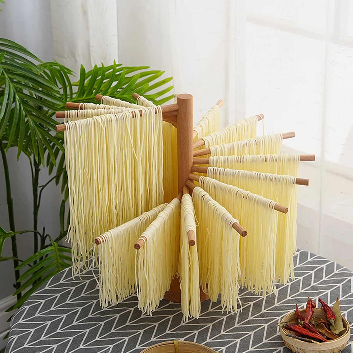 Pasta Drying Rack Wooden Spaghetti Stand Dryer 16 Suspension Rods Homemade Fresh Noodle Hanger for Home