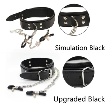 New Leather Choker Collar With Metal Nipple Breast Clamp Clip Chain Couple SM Sex Toys For Woman Sex Tools Adult Games Fetish 2