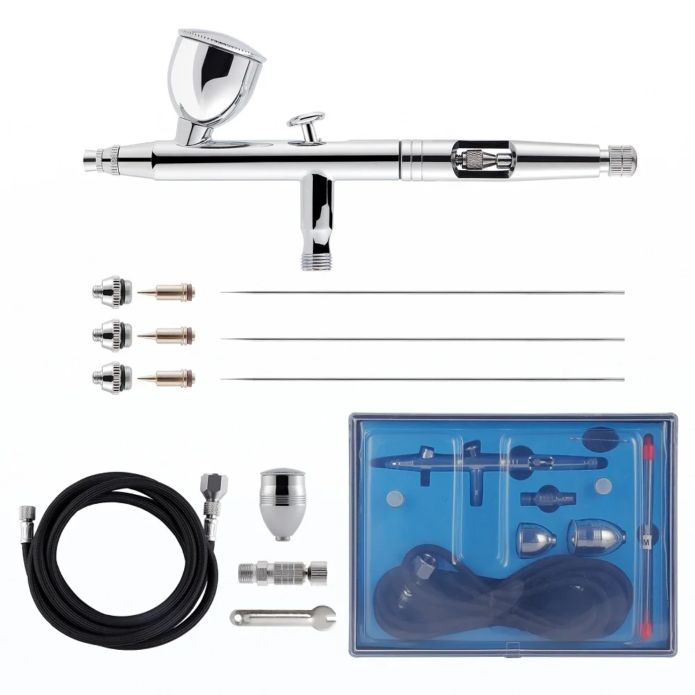 Dual-Action Airbrush Gun 0.2/0.3/0.5mm Needles Set Multi-Function Compression for Painting Car T-shirt Nail Cake Model