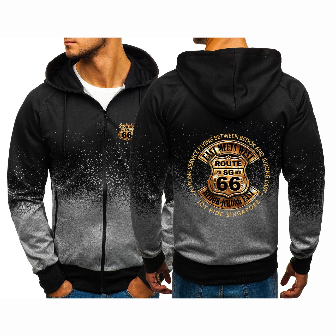 Mens Vintage Route 66 Logo Print Hooded Jacket