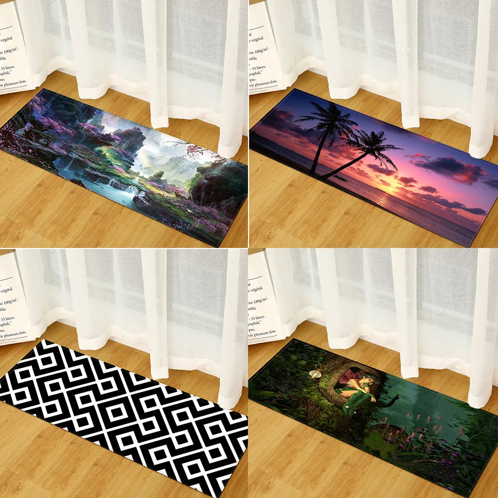 

Customizable Home Entrance Mat Landscape Pattern Bathroom Anti-slip Absorbent Rug Nordic Kitchen Rug Bedroom Door Mat