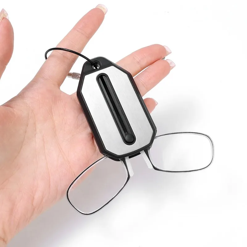 Creative Mini Reading Glasses Folding Legless Nose Clip Eyewear Portable Hyperopia Eyeglasses with Keychain Glass Box