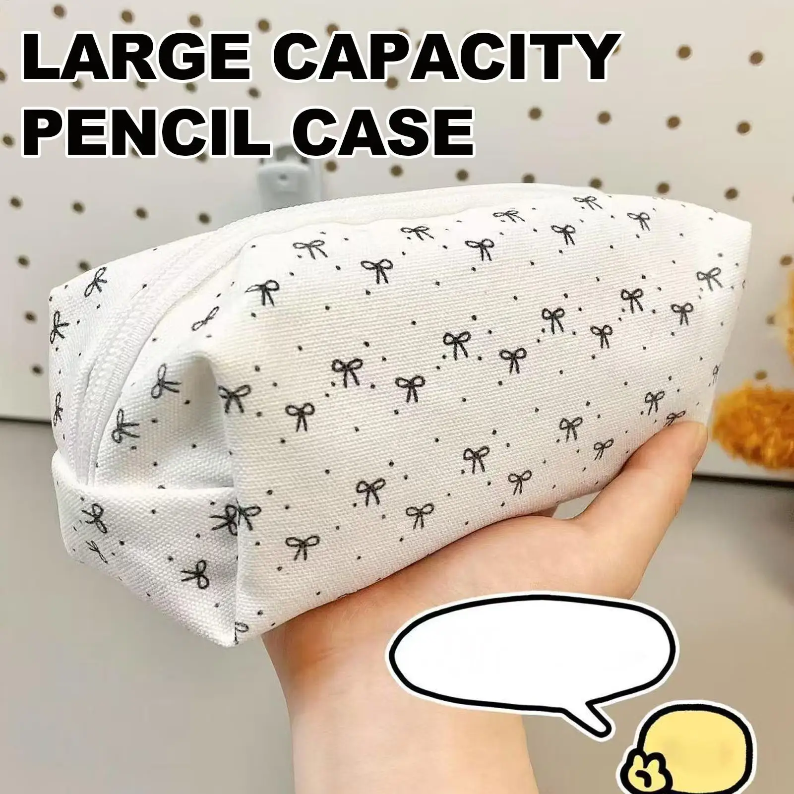 Pencil Pouch Pen Bag Large Capacity Bow Pattern Boxes Portable Stationery Organizer For Teen College Kids School Crafts Travel