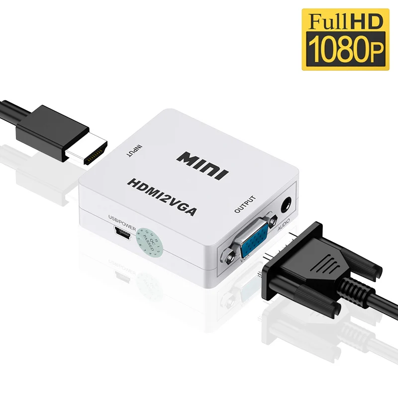 Adattatore Da Hdmi A Vga Convertitore Da Hdmi Maschio A Vga Femmina Da 1080P Con Uscita Audio Da 3.5Mm Per Ps4 Pc Laptop Hdtv Proiettore Interruttore 