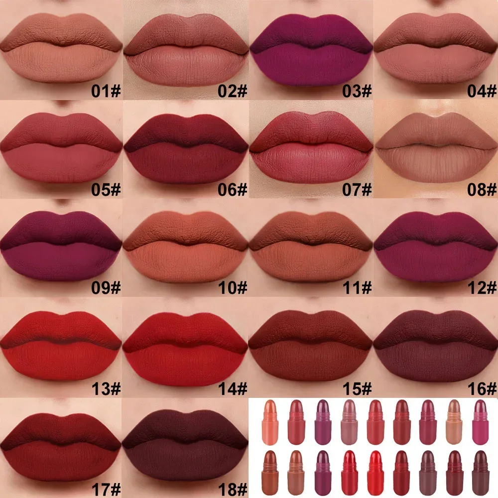 18Pcs/Set DNM Capsule Lipstick Set Color Fixing Lasting Non-Stick Cup Mouth Red Nude Makeup Sexy Women's Lips Solid Lip Gloss 5