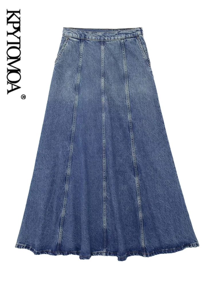 

KPYTOMOA Women Fashion Front Pockets Long Denim Skirts Vintage High Waist Side Zipper Female Skirts Mujer