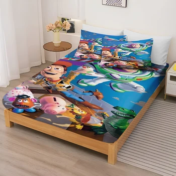 Cartoon Toy Story Lenzuolo con angoli per bambini Set di lenzuola Copertura Copertura per cartoni animati Biancheria da letto per adolescenti con stampa digitale elastica 1