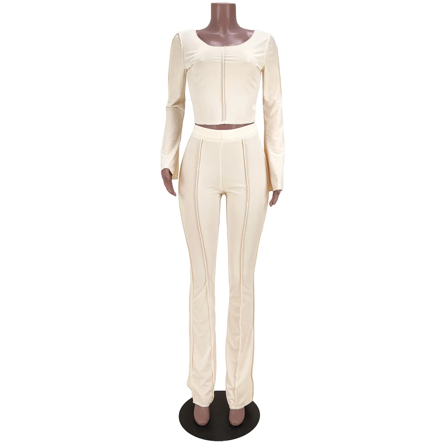 Spring 2023 Women's Two-Piece Long-Sleeved Top + Flared Pants Sports Suit Casual Lady Commuting 2-Piece Set Outfits