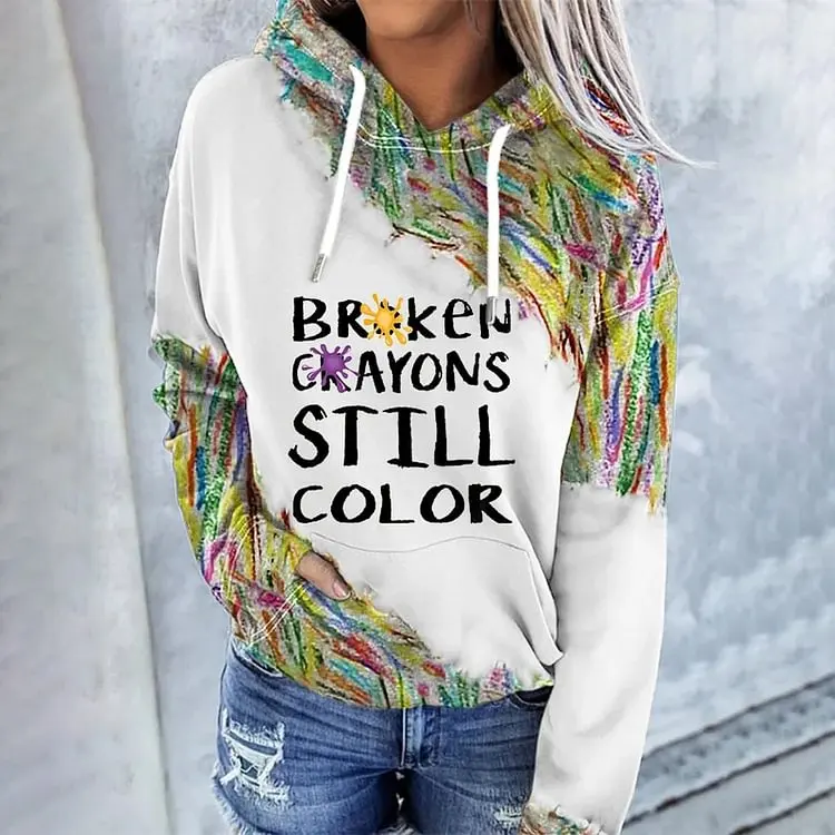 

Vintage American Fashion Printed Hooded Sweater Crushed Crayon Color Printed Niche Women's Versatile Jacket