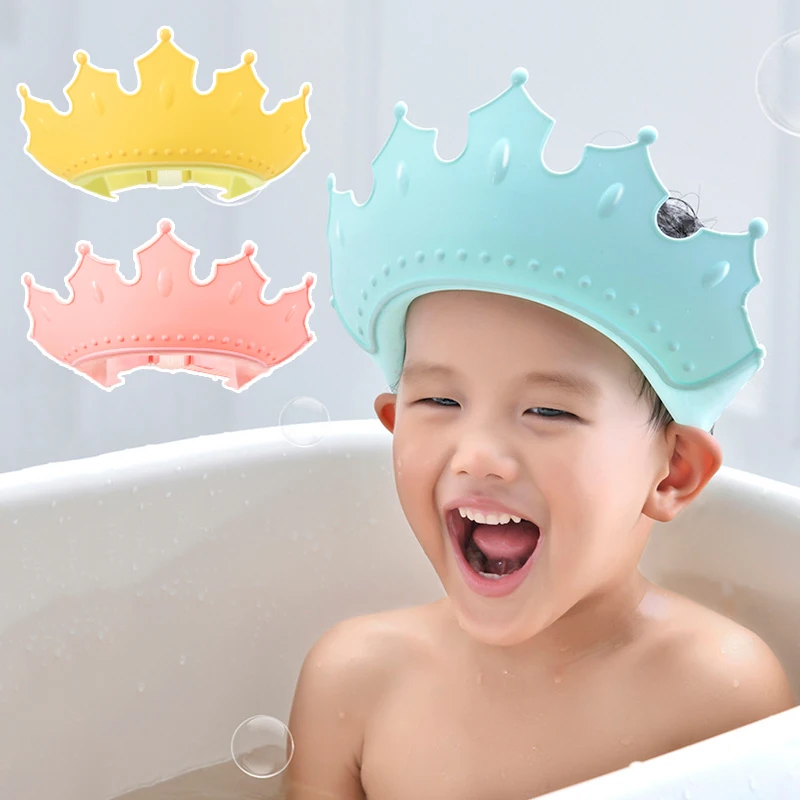 Baby Adjustable Size Shampoo Cap Crown Baby Shower Cap Children Cartoon Bath Visor Infant Hair Shield Ear Protection Waterproof