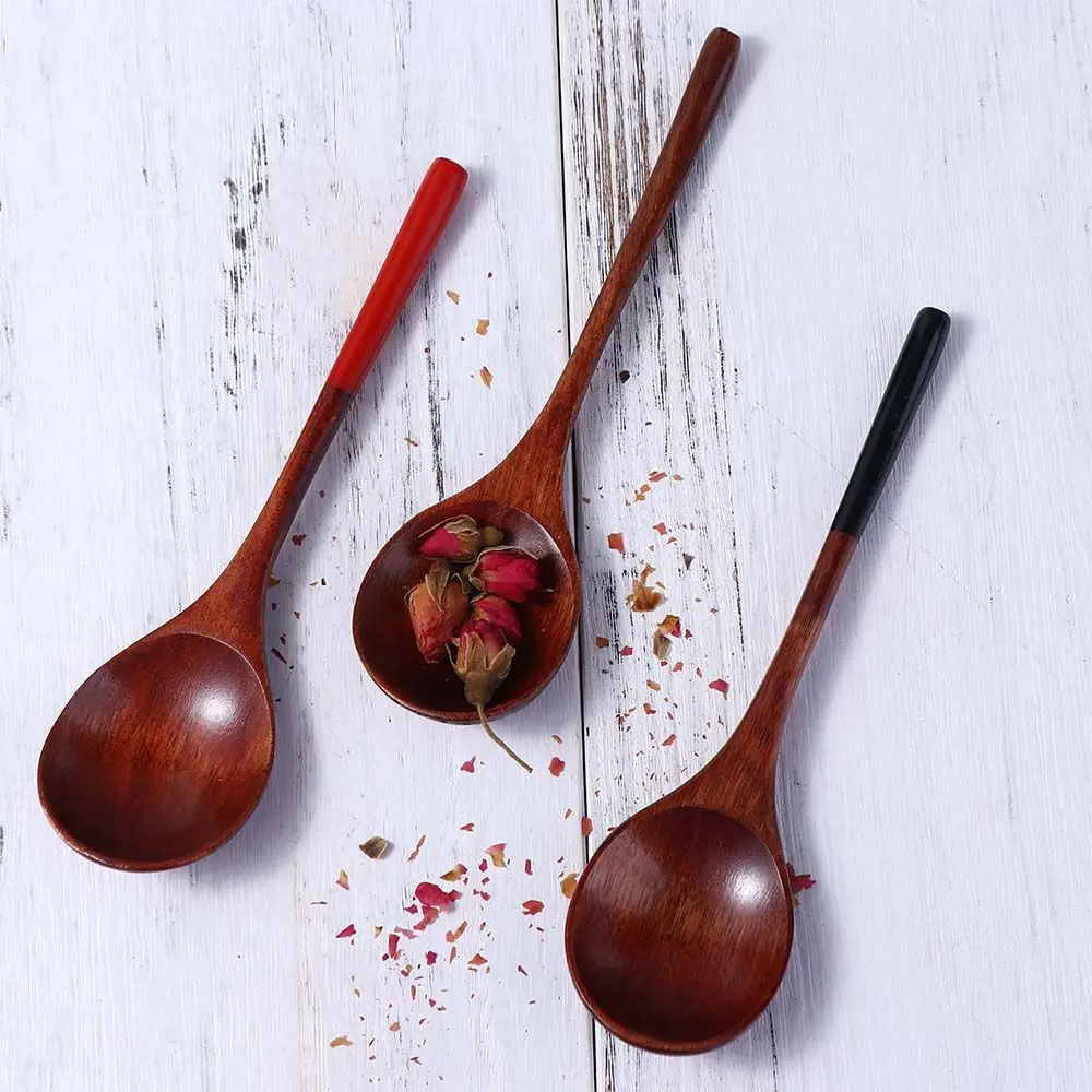 High Quality Japanese Style Dessert Kitchen Wood Handle Coffee Utensils Wooden Spoon Soup Spoon Tableware