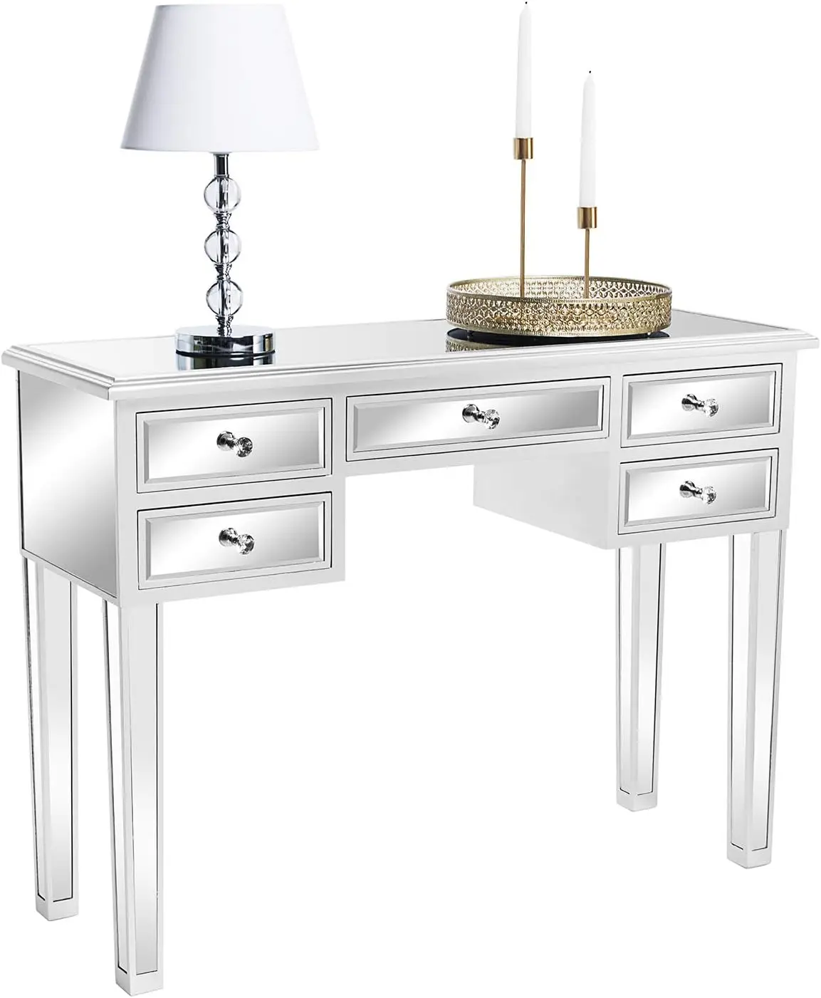 Mirrored Vanity Desk with 2/3/5 Drawers, Modern Console Table/Sofa Table/Makeup Table images - 6