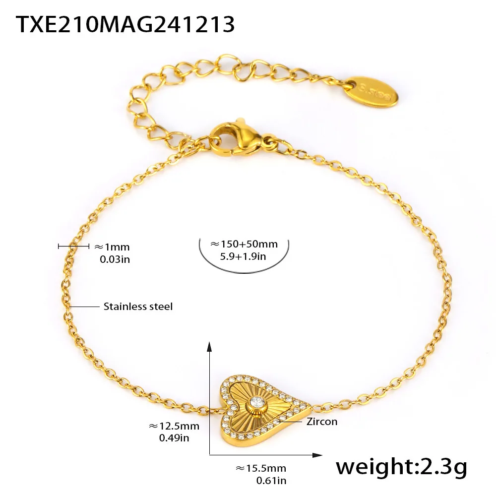 Vintage Herz Anhänger Halskette Armband Für Frauen Zirkon Wasserdichte Edelstahl Kette Bankett Täglichen Schmuck Geschenk – Detail 5