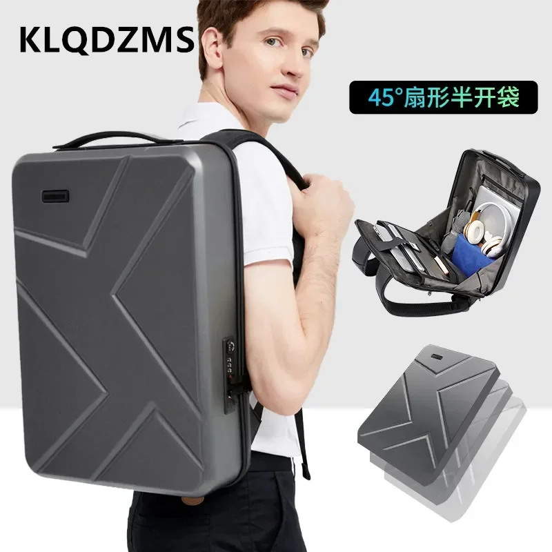 

KLQDZMS Men's Backpack Hard Shell ABS Hard Shell Waterproof Shoulder Bag Students Laptop Schoolbag USB Charging Travel Bag