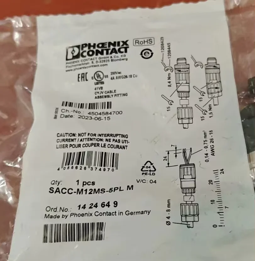 피닉스 컨택트 재고 오리지널 SACC-M12MS-5PL M 1424649 커넥터, SACC-M12FS-5PL M 1424652 5 위치 M12, 신제품