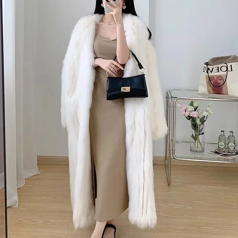 2024 Winter Women Korea Fashion Warm Feather Coats Fashion Faux Fur Long Coat Cardigan Outercoat Lady Party Elegant Outfits New