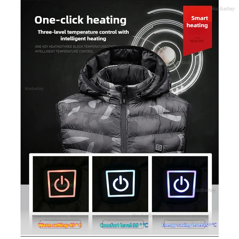 Winter Intelligent Heating Vest Men Women USB Electric Heated Skiing Vest Smart Heating Clothes Bodywarmer Thermal Camo Vest
