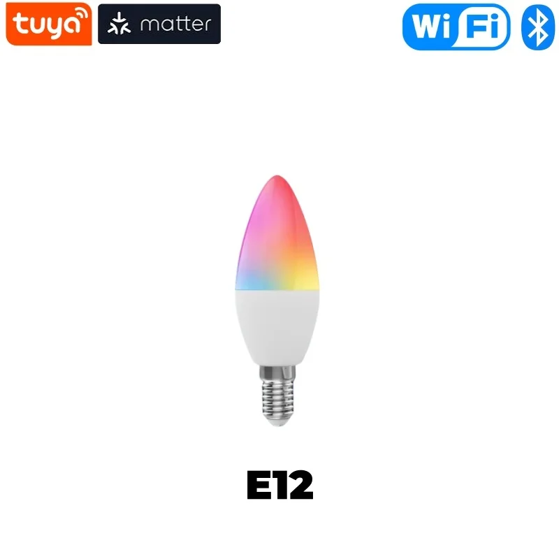Tuya Matter Wifi Akıllı LED Işıklar E14/E12 5W RGB+CW 100-240V Mum Kontrolü Kısılabilir Homekit Apple APP ile Noel'de çalışır