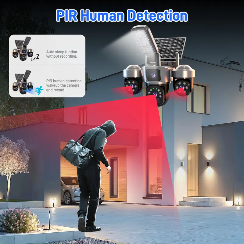 V380 8K 15MP WiFi Solar Camera With Solar Lighting 3-Screen Security Protection Wireless WiFi Solar Outdoor Surveillance - Image 5