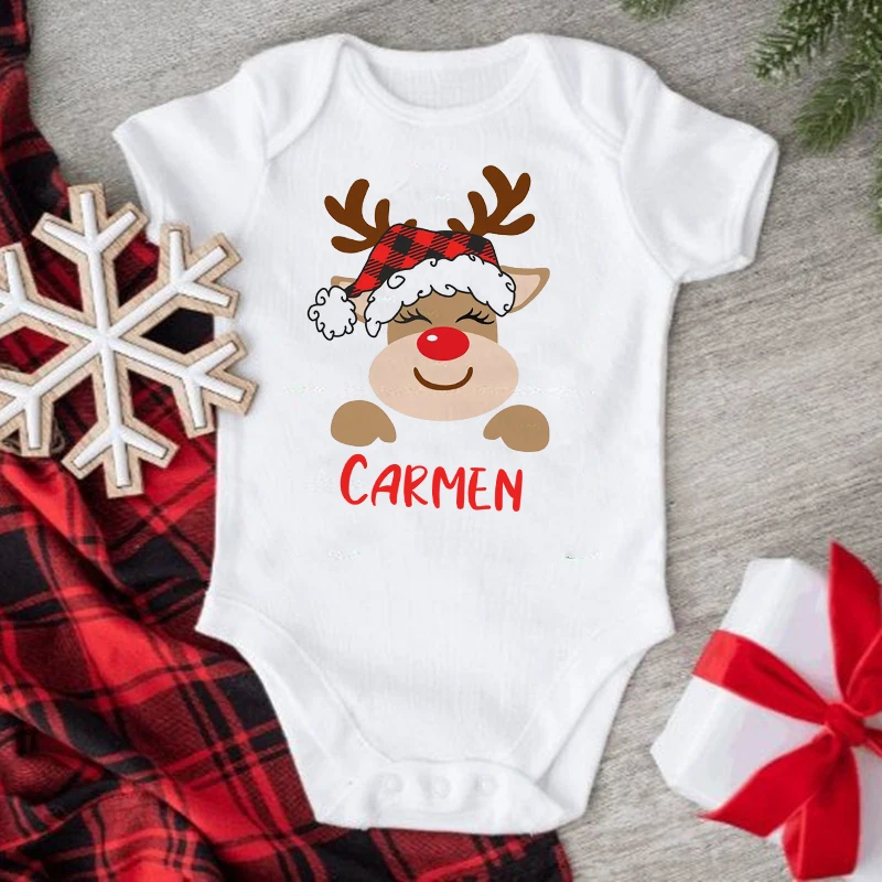 Personalized Christmas Family Matching Clothes Deer with Name Mother Father Kids T-shirt Xmas Family Outfit Tops T Shirt