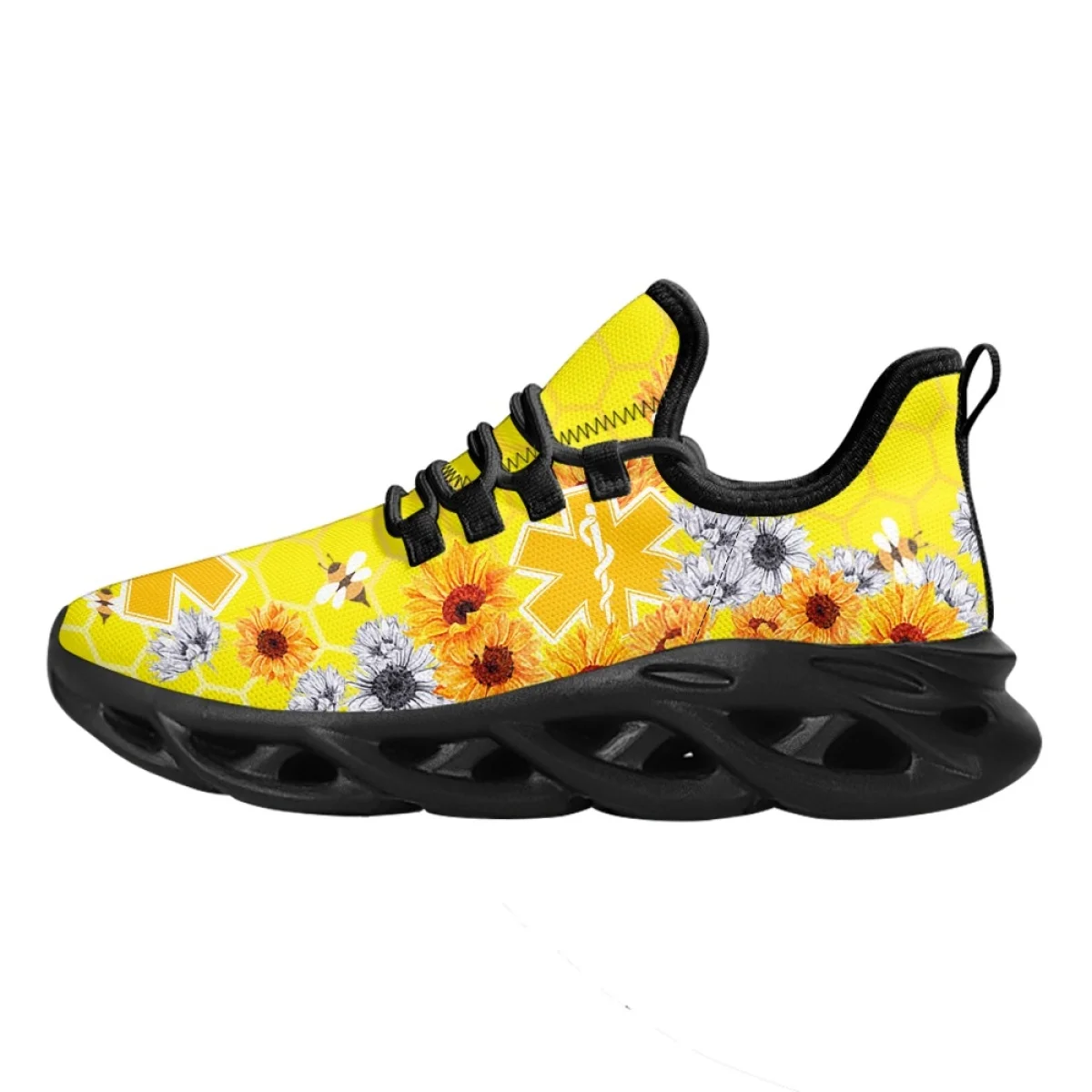 INSTANTARTS Womens Mesh Swing Shoes New Sunflower Bee EMT Design Mesh Breathable Air Cushion Sneakers for Ladies Zapatillas 2024