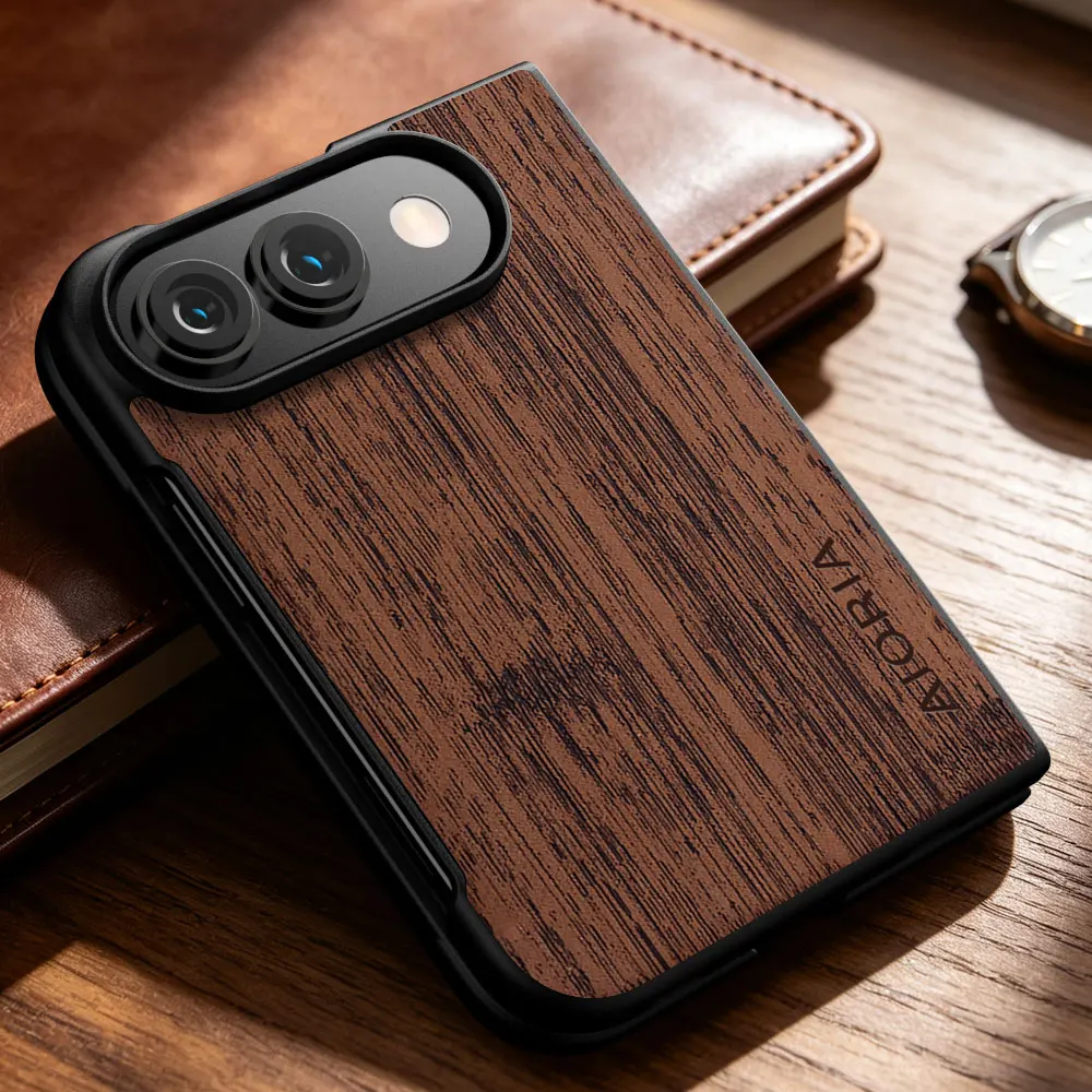 Elegant Wood Grain PU Leather Phone Cover - Premium Case  Coque Capa