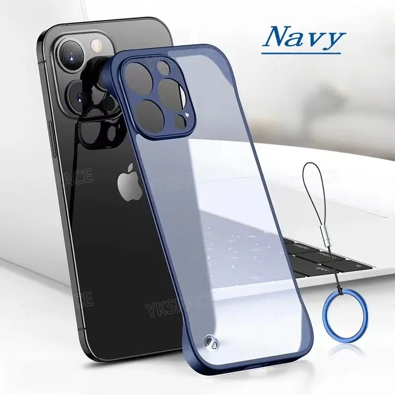 Frameless Translucent Matte Phone Case with Finger Ring - Shockproof Hard PC Cover, Available in 3 Colors