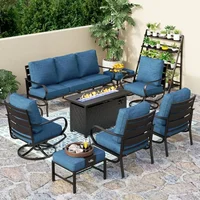 8 PCS Patio Furniture Set，Fire Pit Table,Metal Outdoor，1 x 3-Seat Bench Sofa,2 x Swivel Sofa Chairs,2 x Leg Chair & 2 x Ottoman 1