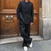 Chic Loose Black Double Breasted Men Suit Two Pieces(Jacket+Pants) Lapel Outfits Casual Party Prom Wedding Set